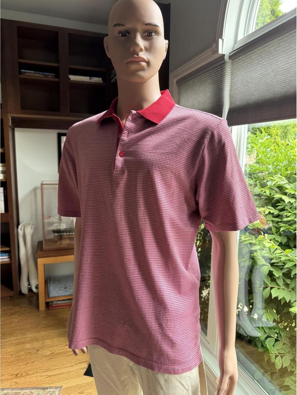 Men’s Red Micro Print Polo Shirt Short Sleeve Casual Golf Size M